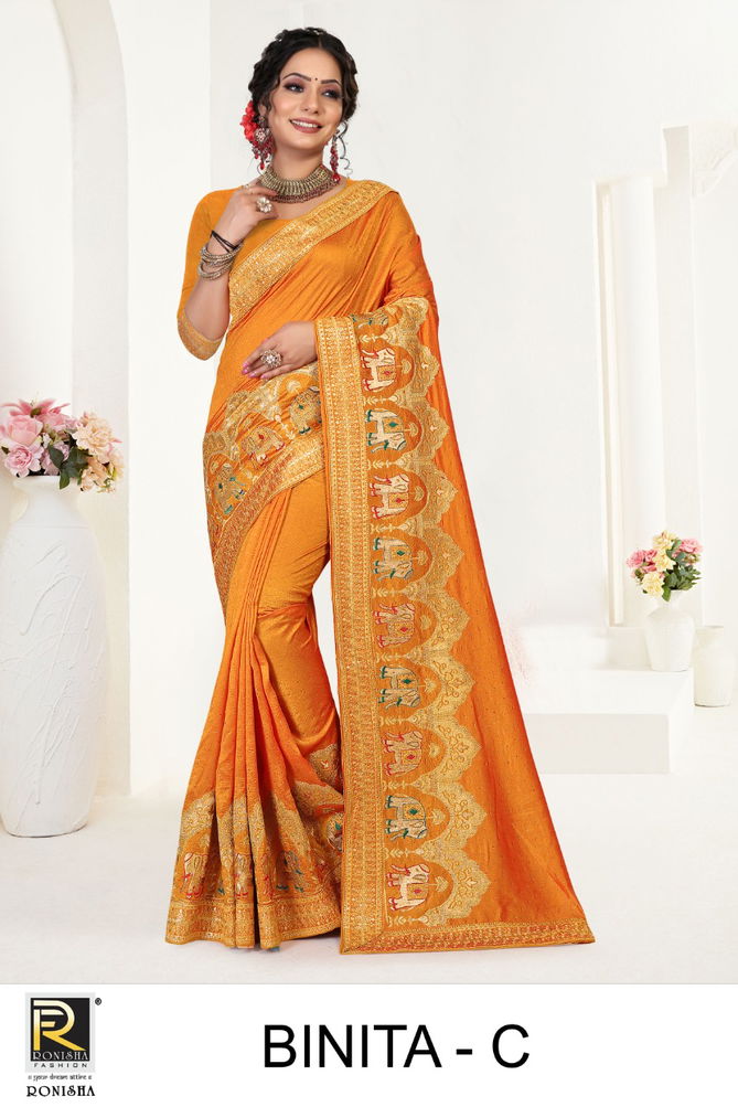 Ronisha Binita New Festive Wear Vichitra Silk Designer Heavy Saree Collection